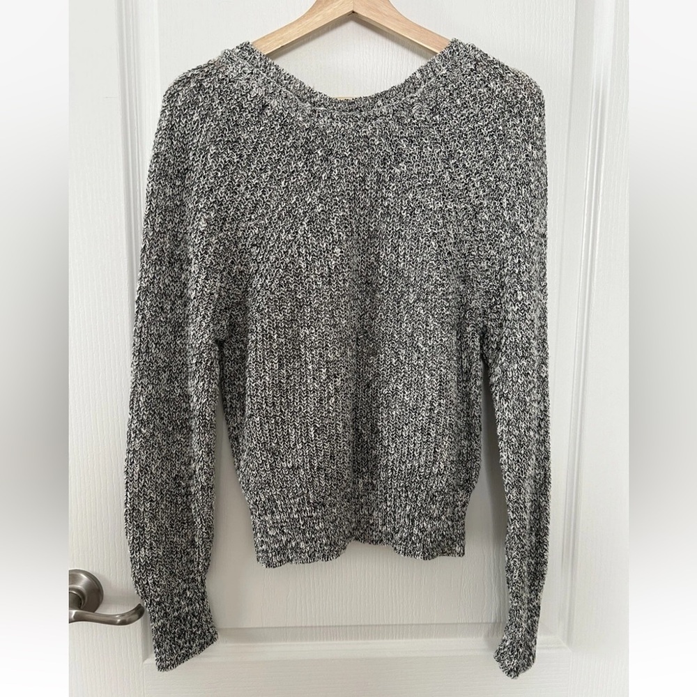 Free People Chunky Cotton Knit Cropped Sweater Black Gray White Sweater Sz S - Picture 6 of 13